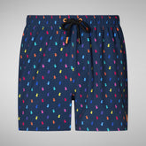 Man's swimwear Ademir in rainbow ducks on navy blue - Men's Beachwear | Save The Duck