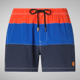 Man's swimwear Toty in traffic red, cyber blue and navy blue | Save The Duck