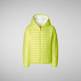 Boys' animal free hooded puffer jacket Gillo in fluo yellow | Save The Duck