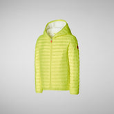 Boys' animal free hooded puffer jacket Gillo in fluo yellow - Products | Save The Duck