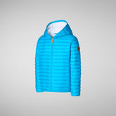 Boys' animal free hooded puffer jacket Gillo in fluo blue - Products | Save The Duck