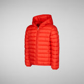 Boys' animal free hooded puffer jacket Dony in poppy red - Animal-Free Puffer Jackets Boy | Save The Duck