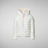 Girls' animal free hooded puffer jacket Lemy in off white - Bambino | Save The Duck