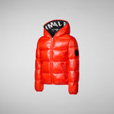 Boys' animal free hooded puffer jacket Artie in poppy red - Bambino | Save The Duck