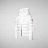 Girls' animal free hooded puffer jacket Bibi in off white - Bambina | Save The Duck