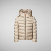 Girls' animal free hooded puffer jacket Bibi in shell beige - Animal-Free Puffer Jackets Girl | Save The Duck