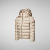 Girls' animal free hooded puffer jacket Bibi in shell beige - Piumini Bambina Animal-Free | Save The Duck