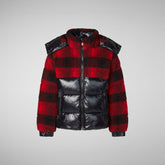 Unisex kids' animal free puffer jacket Zai in check flame red and black - Boys | Save The Duck