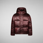 Girls' animal free hooded puffer jacket Ili in burgundy black | Save The Duck