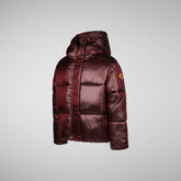 Girls' animal free hooded puffer jacket Ili in burgundy black - New In | Save The Duck