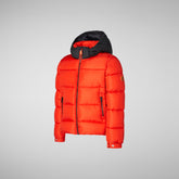 Boys' animal free hooded puffer jacket Rumex in poppy red - Piumini Bambino Animal-Free | Save The Duck
