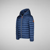 Girls' animal free hooded puffer jacket Iris in navy blue | Save The Duck