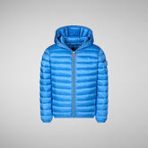 Girls' animal free hooded puffer jacket Iris in cerulean blue - MADE TO MATCH | Save The Duck