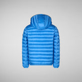 Girls' animal free hooded puffer jacket Iris in cerulean blue - MADE TO MATCH | Save The Duck