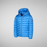 Girls' animal free hooded puffer jacket Iris in cerulean blue - W+Kids Made to match | Save The Duck