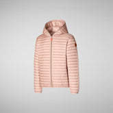 Girls' animal free hooded puffer jacket Rosy in powder pink | Save The Duck