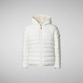 Girls' animal free hooded puffer jacket Leci in off-white - Piumini Bambina Animal-Free | Save The Duck