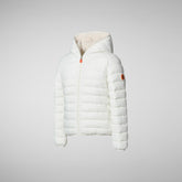 Girls' animal free hooded puffer jacket Leci in off-white - Piumini Bambina Animal-Free | Save The Duck