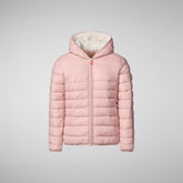 Girls' animal free hooded puffer jacket Leci in blush pink - Piumini Bambina Animal-Free | Save The Duck