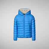 Girls' animal free hooded puffer jacket Leci in cerulean blue | Save The Duck
