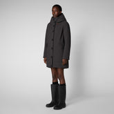 Woman's long hooded parka Sian in brown black - Sale | Save The Duck