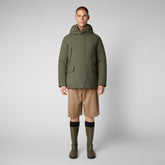 Man's hooded parka Elon in laurel green - Dusty olive | Save The Duck