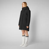 Woman's long hooded parka Nellie in black | Save The Duck