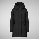 Woman's long hooded parka Nellie in black | Save The Duck