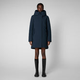 Woman's long hooded parka Nellie in blue black - Arctic Woman | Save The Duck