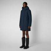 Woman's long hooded parka Nellie in blue black - Extremely Warm Woman | Save The Duck