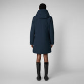 Woman's long hooded parka Nellie in blue black - Parka Woman | Save The Duck