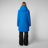 Woman's long hooded parka Nellie in blue berry - Blue Fog Woman | Save The Duck