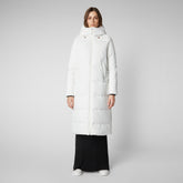Woman's long hooded parka Missy in off-white - All weather explorer | Save The Duck