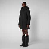 Woman's long hooded parka Soleil in black - All weather explorer | Save The Duck