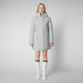 Woman's long hooded parka Soleil in frost grey - All weather explorer | Save The Duck