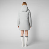 Woman's long hooded parka Soleil in frost grey - Elephant Grey | Save The Duck