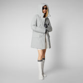 Woman's long hooded parka Soleil in frost grey | Save The Duck