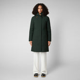 Woman's long hooded parka Sienna in green black - Sale | Save The Duck