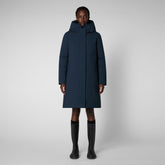 Woman's long hooded parka Sienna in blue black - Sale | Save The Duck